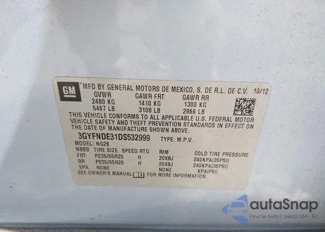 2013 Cadillac Srx Performance Collection from USA, damaged, VIN 3GYFNDE31DS532999